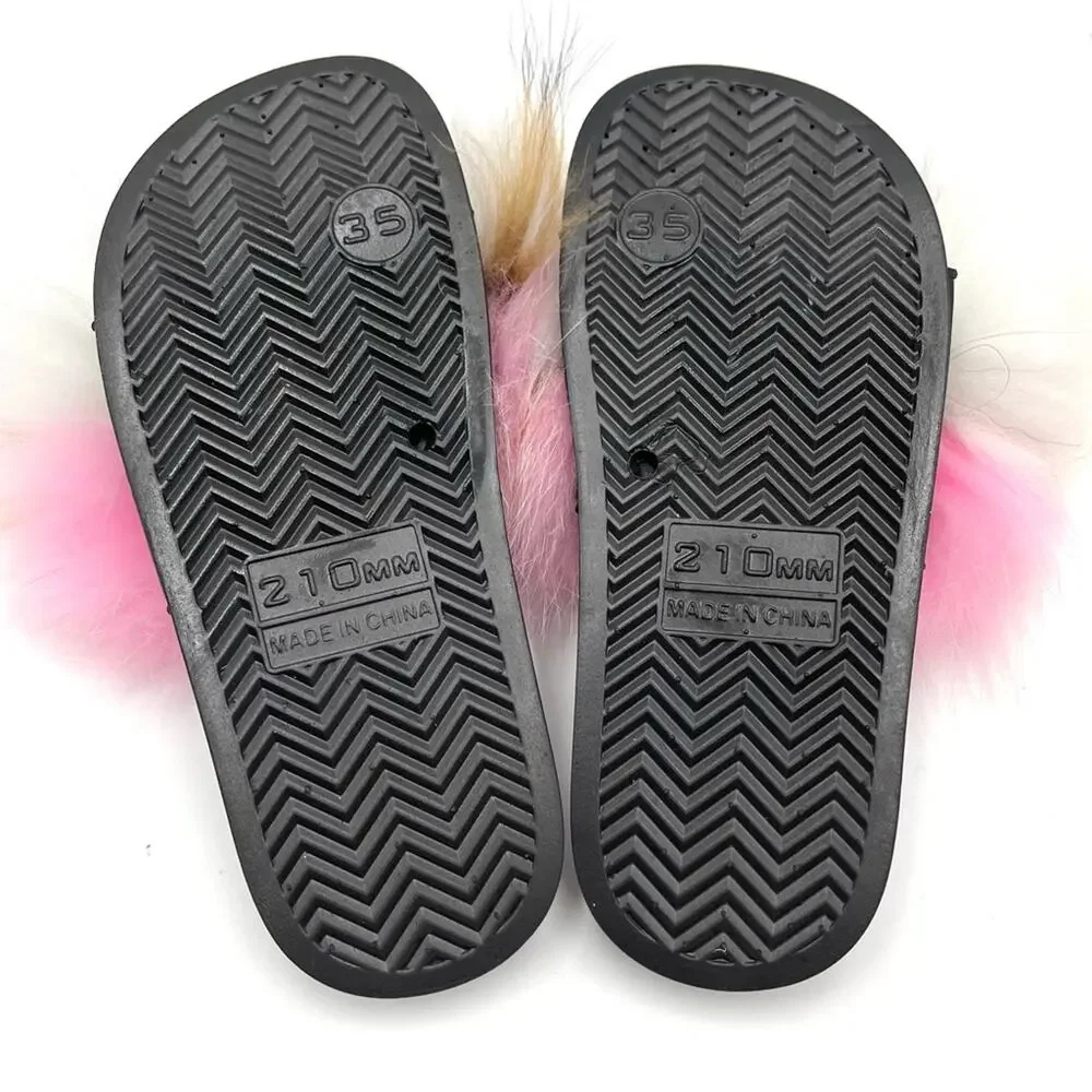 NEW - Fox Fur Slides for Women - Girls Comfort Open Toe Fur Slippers Outdoor